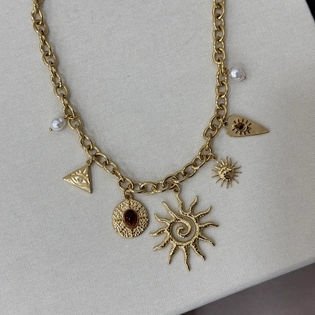 Çelik Child of Sun Charmlı Premium Koleksiyon Kolye