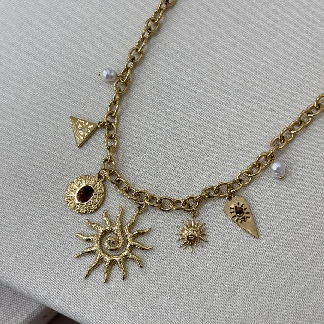Çelik Child of Sun Charmlı Premium Koleksiyon Kolye