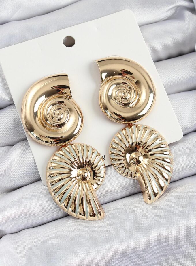 ShellSpiral pirinç gold deniz kabuğu sarmal kadın küpe vintage tasarım