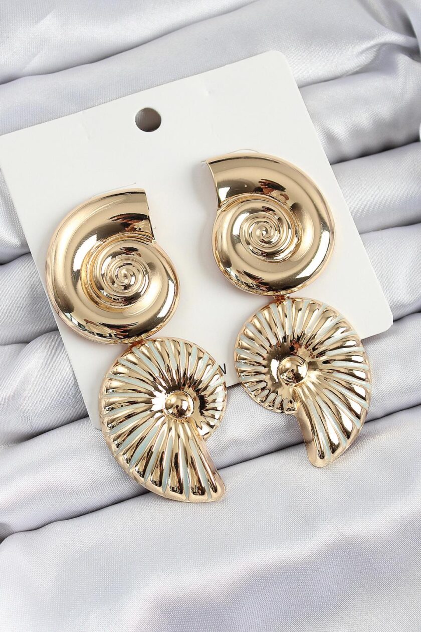 ShellSpiral pirinç gold deniz kabuğu sarmal kadın küpe vintage tasarım