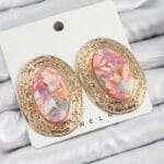 Marble Oval Küpe - pembe